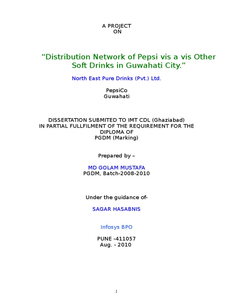 Distribution Network of Pepsi Vis A Vis Other Soft Drinks in Guwahati