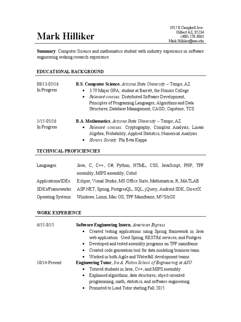 Mark Hilliker 1915 E Campbell Ave. Gilbert AZ, 85234 (480) 2783063