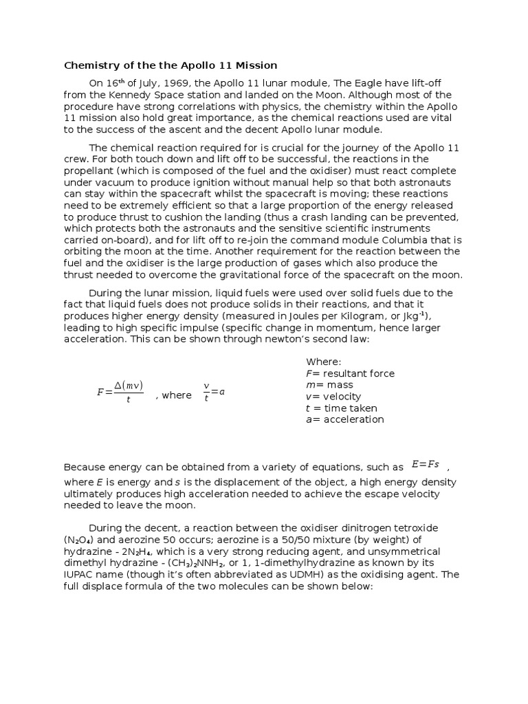 Apollo 11: Aerozine 50 Chemistry | PDF | Rocket Propellant | Nitrogen