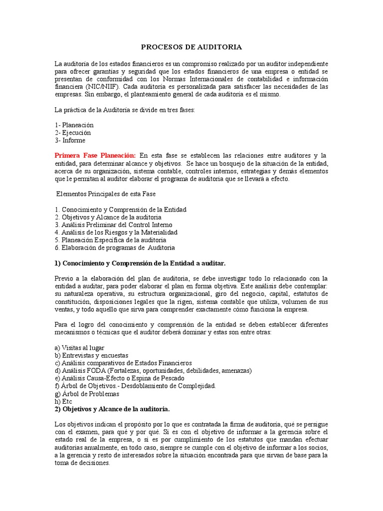 Fases de la Auditoría Financiera | PDF | Auditoría financiera | Contralor