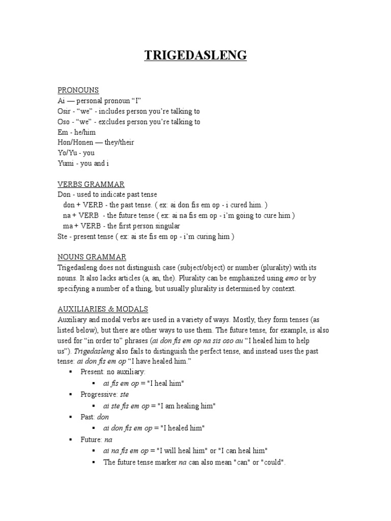 Trigedasleng Grammatical Tense Verb