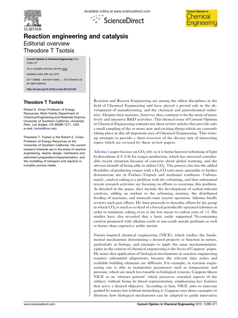 Reaction Engineering and Catalysis | PDF | Catalysis | Chemical Kinetics
