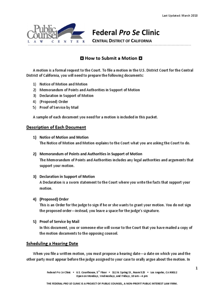 Filing a Motion in Federal Court | PDF | Pro Se Legal Representation In ...