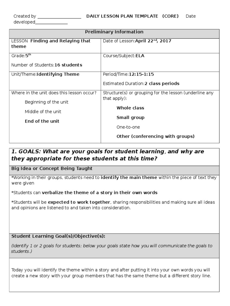 5th Grade ELA Theme Lesson Plan | PDF | Lesson Plan | English As A ...