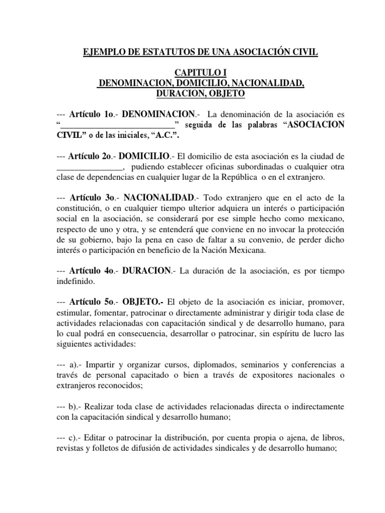 Ejemplo de Estatuto de Una Asociacion Civil | PDF | Liquidación | Propiedad