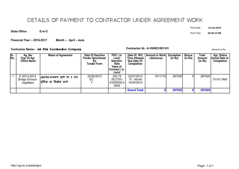 Contractor Payment Details Summary | PDF