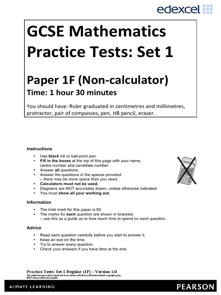 mathematics set of exam Concrete Practice 1F  01a Paper Set  1    Mathematics Test