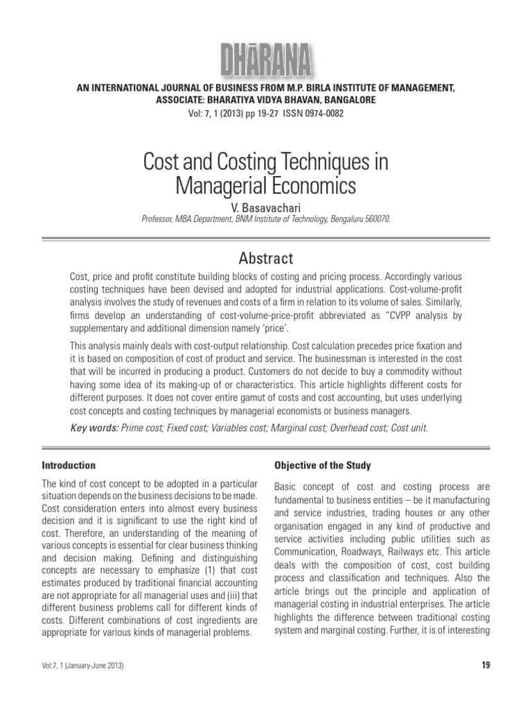 Costing Techniques in Managerial Economics | PDF | Average Cost ...