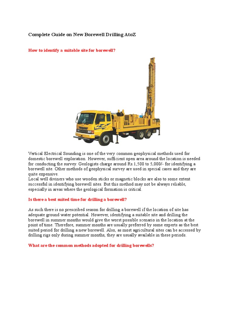 Complete Guide On New Borewell Drilling Atoz Pdf Drill Drilling