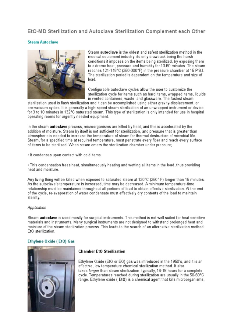 EtO Gas Sterilization Vs Steam Sterilization PDF Sterilization