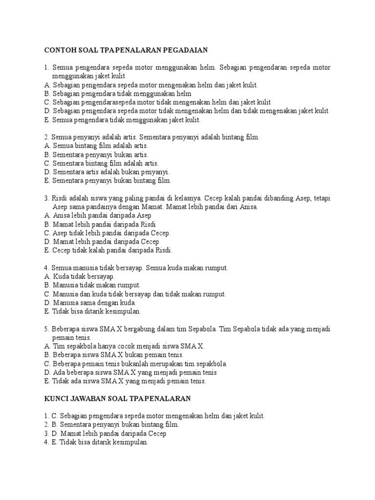 Contoh Soal Tpa Penalaran Pegadaian