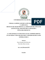 La Afectividad y Su Influencia en El Comportamiento en Los Niños y Niñas de Segundo y Tercero de Educación General Básica