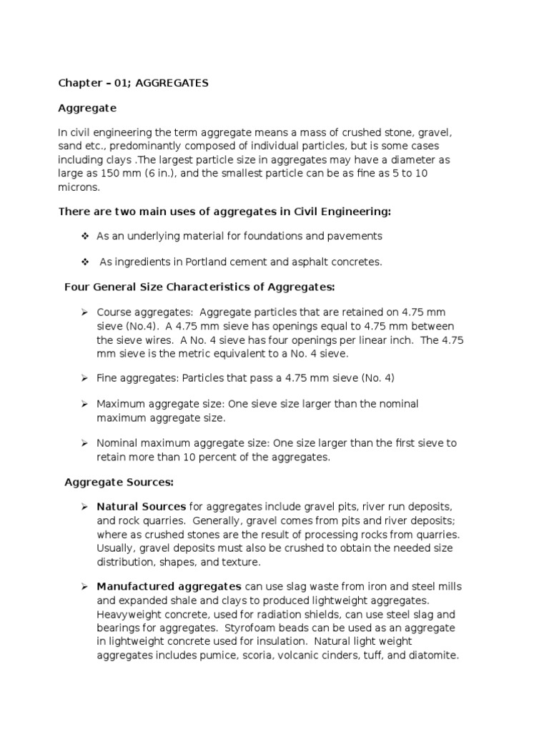 Chapter 1 Aggregates Msword Pdf Construction Aggregate Concrete