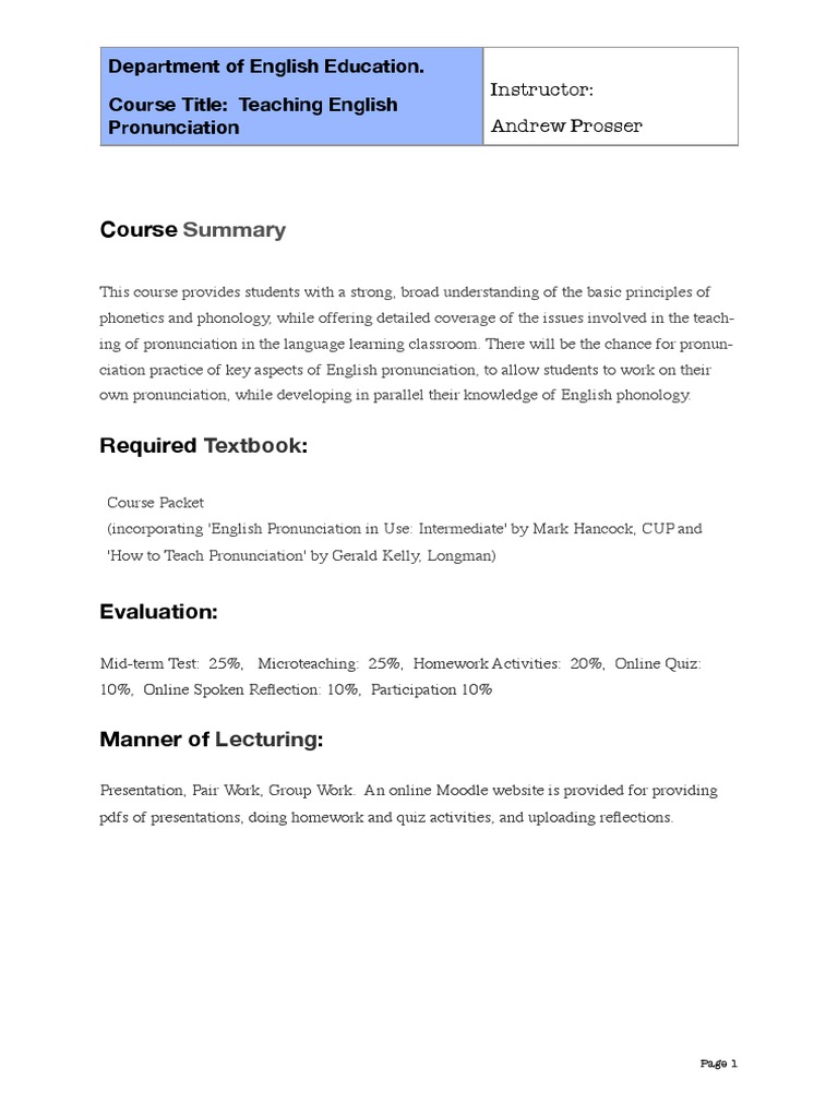 Teaching English Pronunciation Syllabus PDF