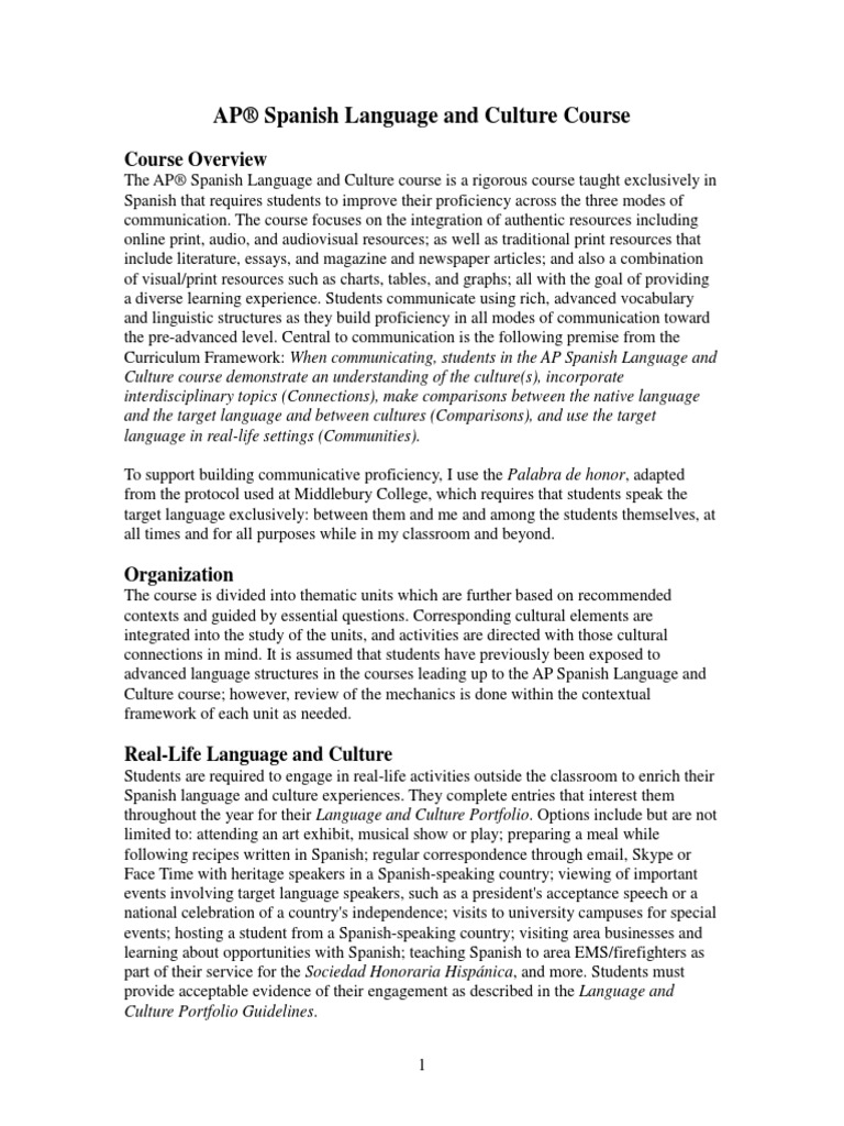 ap spanish syllabus Curriculum Reading Comprehension