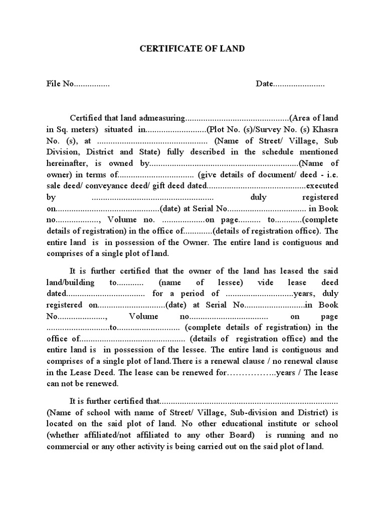 ICSE LAND Certificate PDF Lease Deed