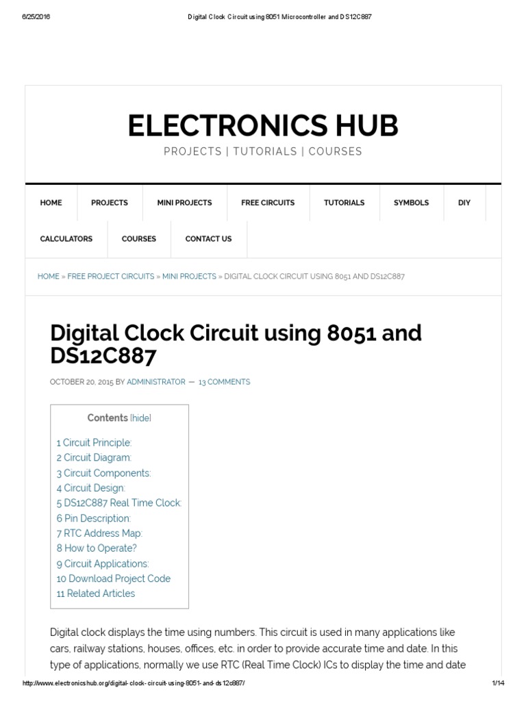 Digital Clock Circuit Using 8051 Microcontroller and DS12C887 | PDF ...
