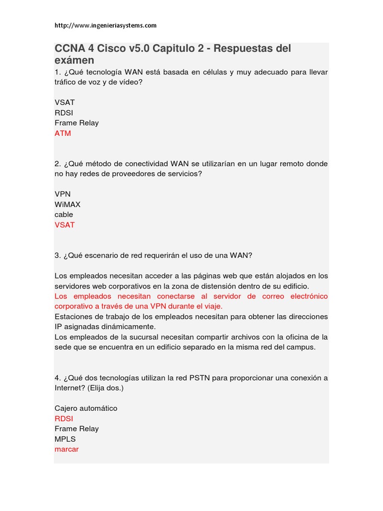 Ccna 4 Cisco V5 0 Capitulo 2 Respuestas Del Exámen Pdf Red De