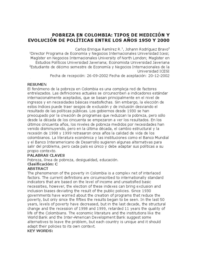 Pobreza en Colombia | PDF | Pobreza | Pobreza e indigencia