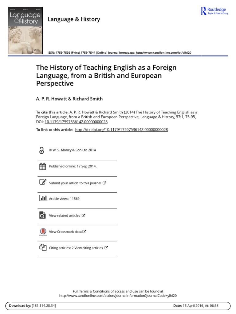 The History of Teaching English As A Foreign Language From A British ...