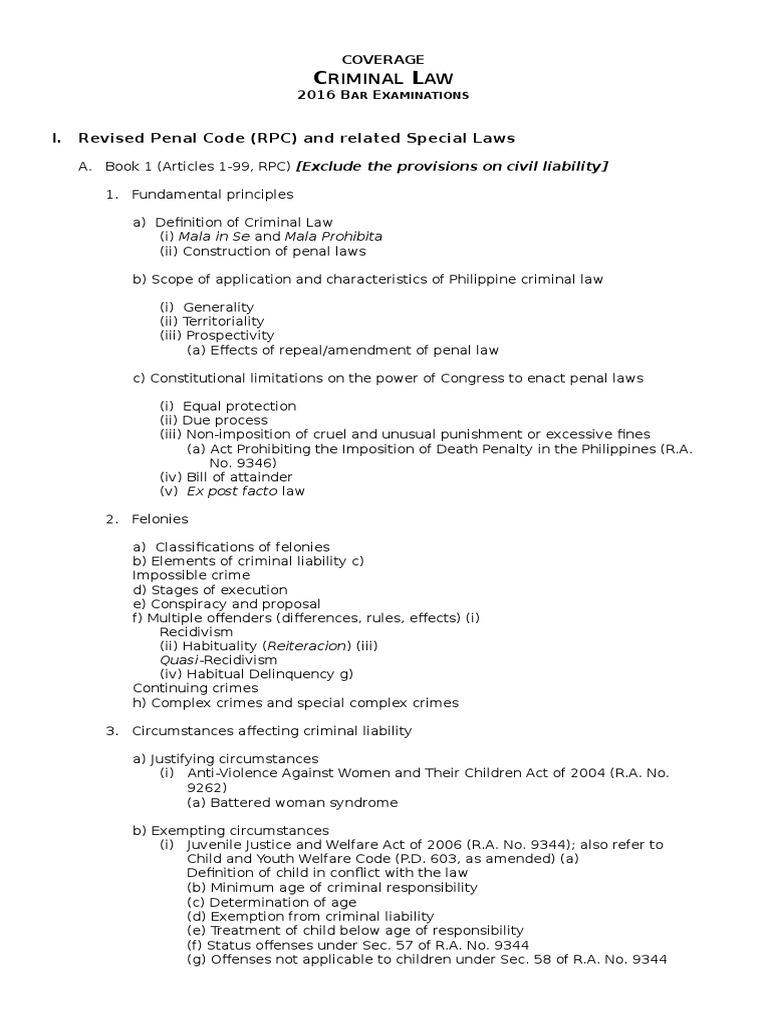I. Revised Penal Code (RPC) and Related Special Laws: Riminal AW | PDF