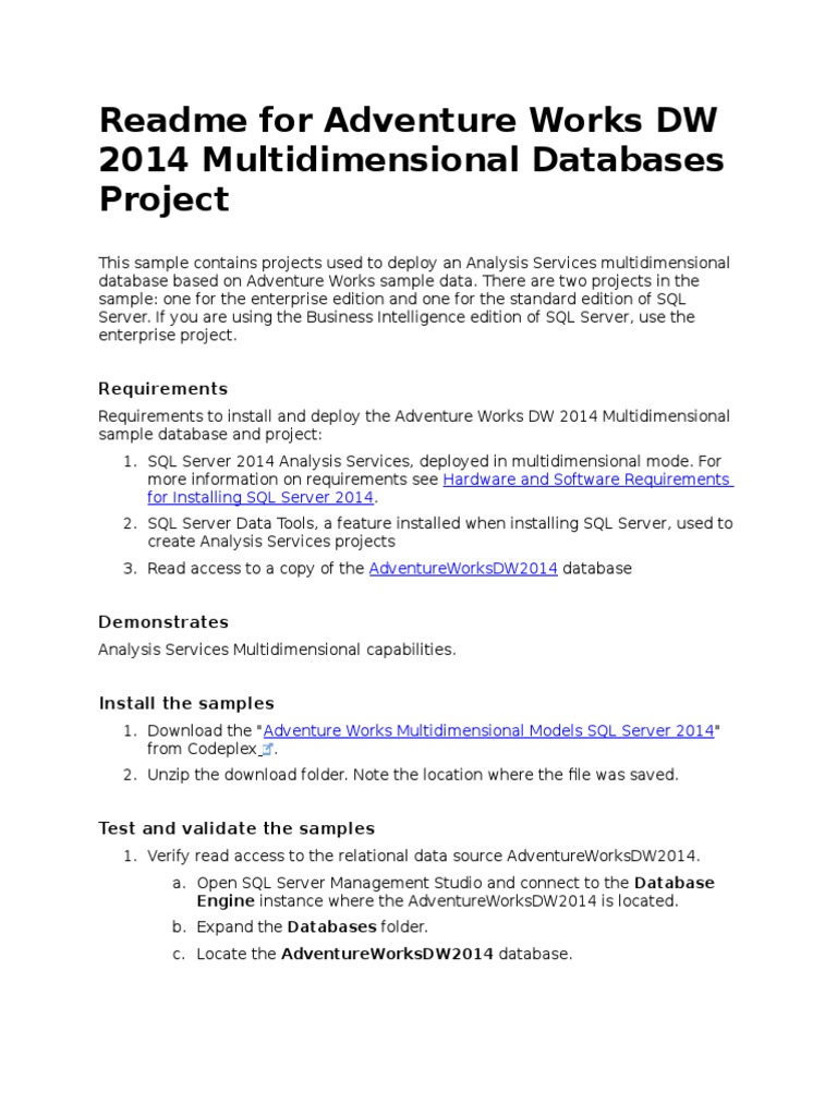 Adventure Works DW 2014 Setup Guide | PDF | Microsoft Sql Server ...