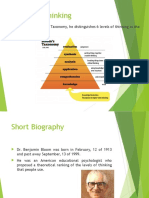 Levels of Thinking: According To Bloom's Taxonomy, He Distinguishes 6 Levels of Thinking As The Following Pyramid