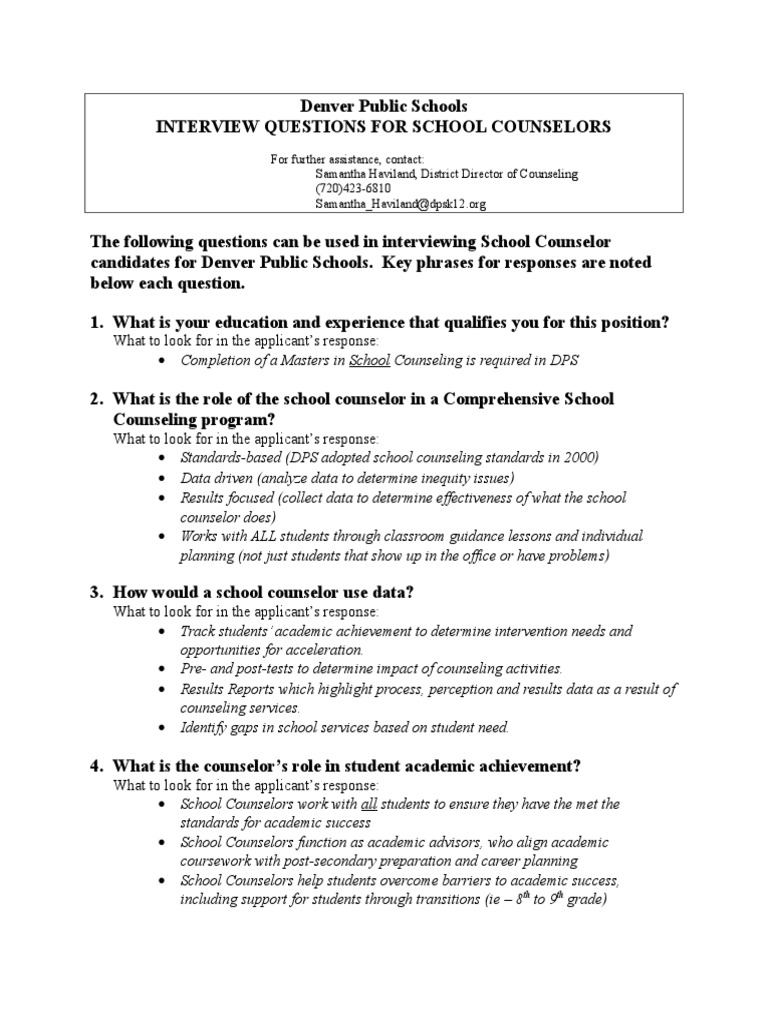 Interview Questions School Counseling School Counselor Applied