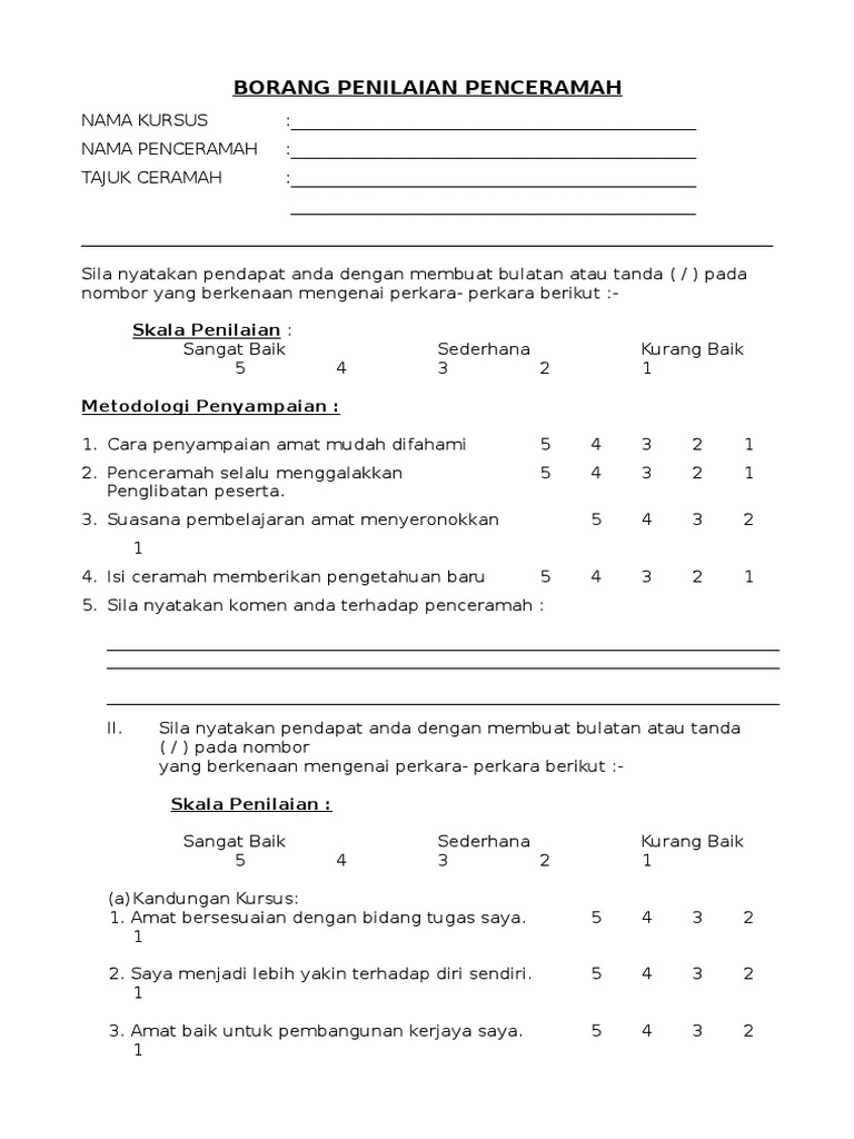 Borang Penilaian Penceramah