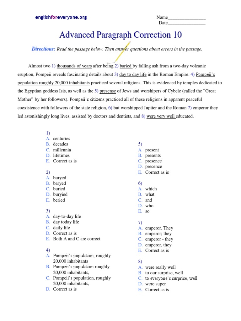 Advanced Paragraph Correction 10 PDF