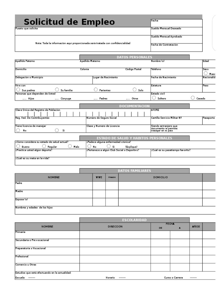 Formato Electronico de Solicitud de Empleo Política