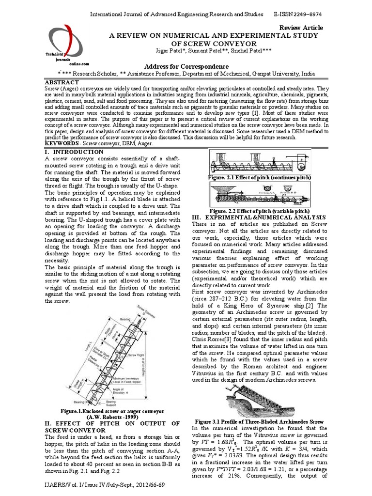 Review of Screw Conveyor Design and Analysis | PDF | Powder (Substance ...