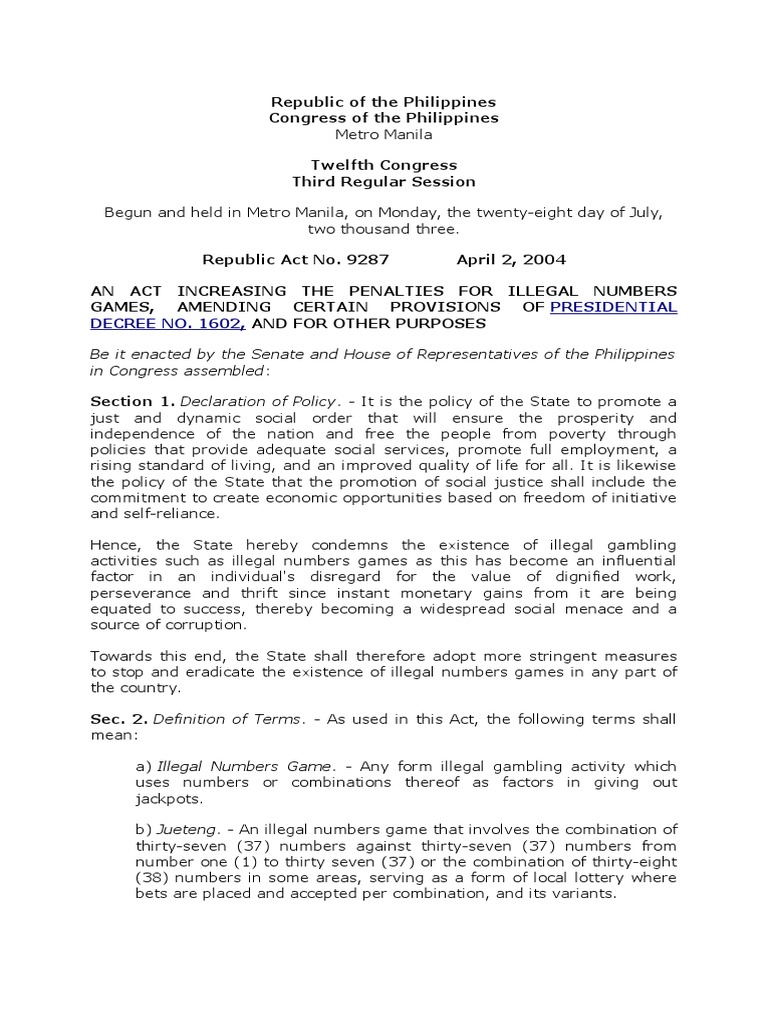 RA 9287: Penalties for Illegal Gambling | PDF | Crime & Violence ...