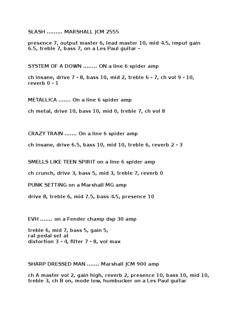 Amp Settings PDF Bass Guitar Music Industry