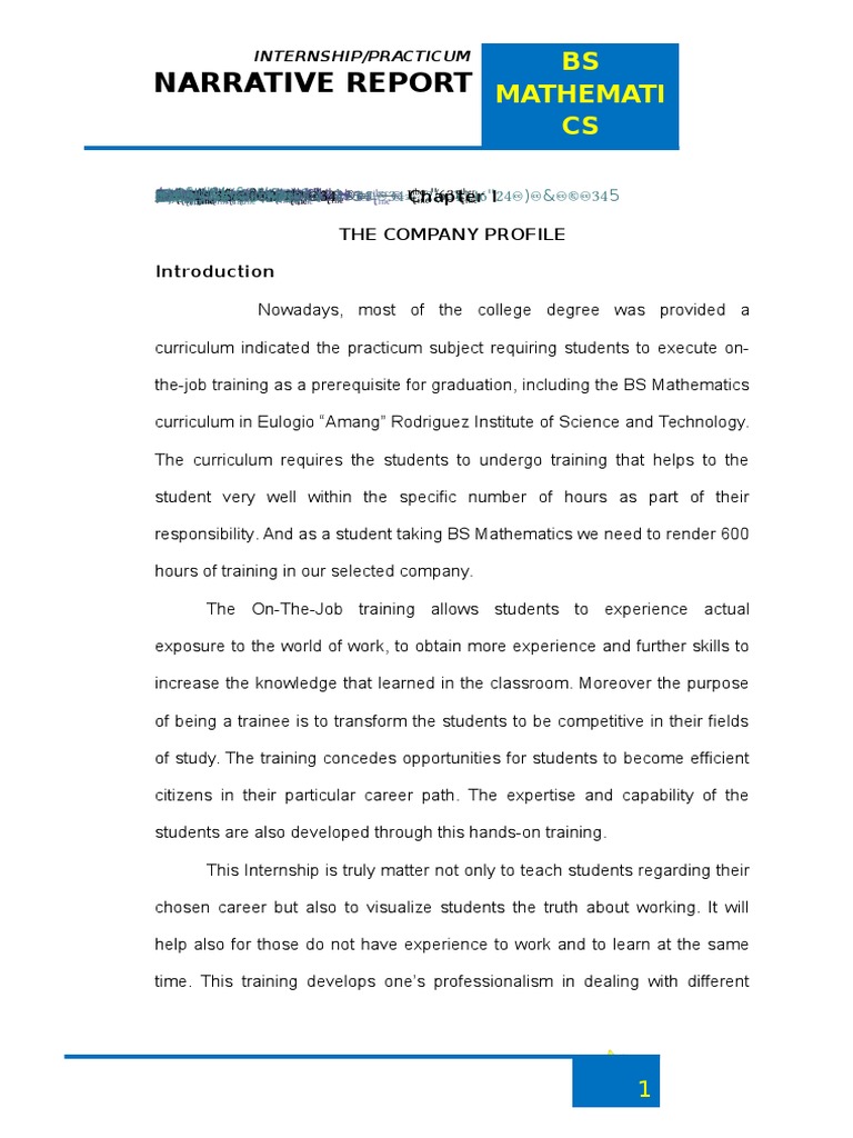 Internship Narrative Report for BS Mathematics | PDF | Internship | Job ...