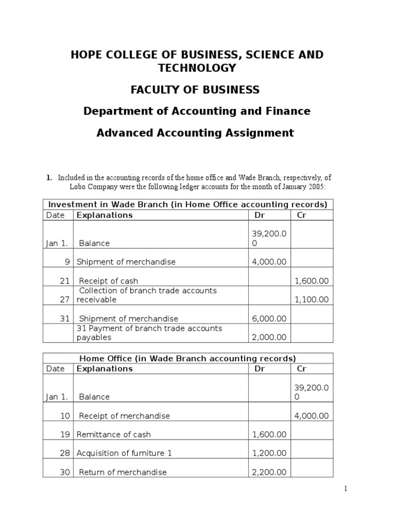 Advanced Accounting Assignment Overview | PDF