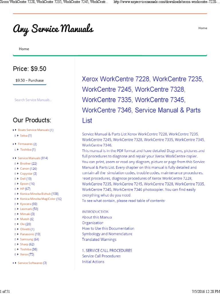Xerox workcentre 7345 fholt service manual free download
