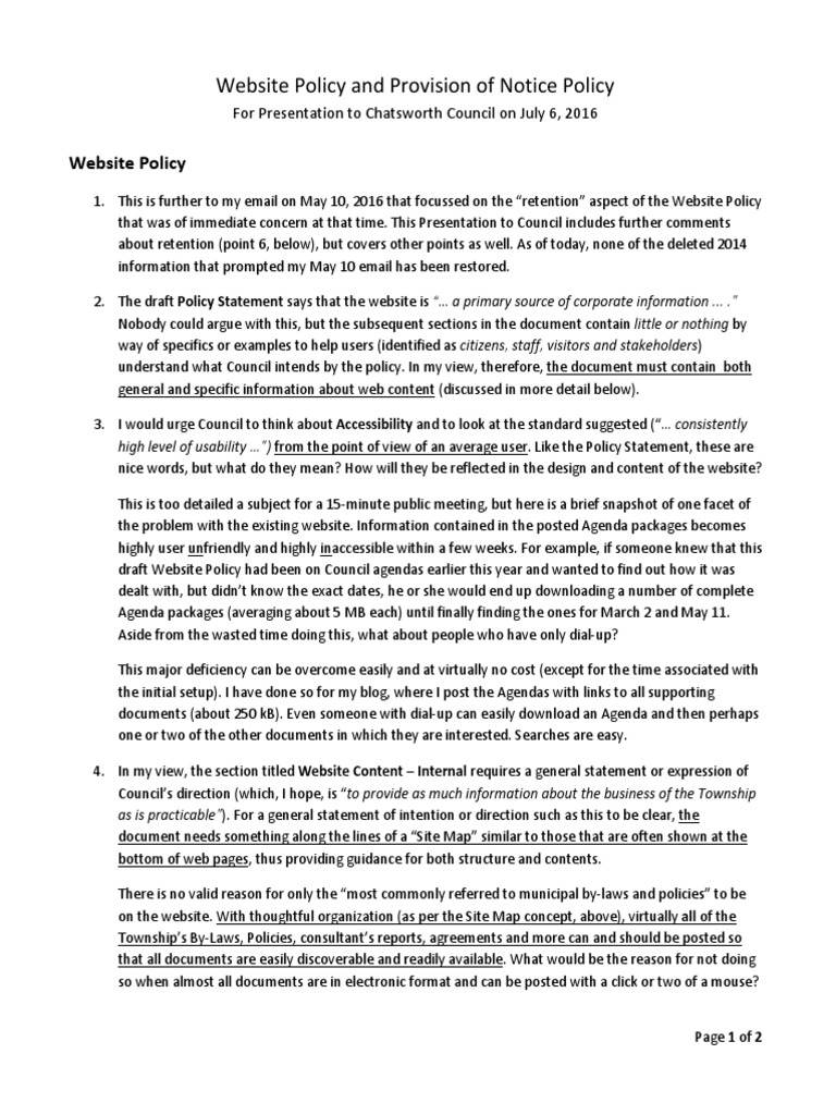 TEF Comments on site Policy and Provision of Notice Policy