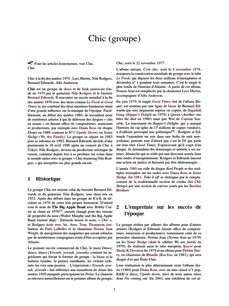 Histoire et influence du groupe Chic | PDF | Musique populaire ...
