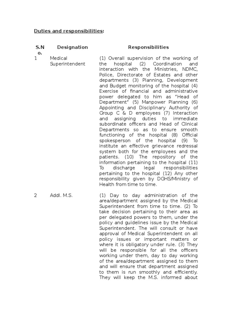 Duties and Responsibilities | PDF