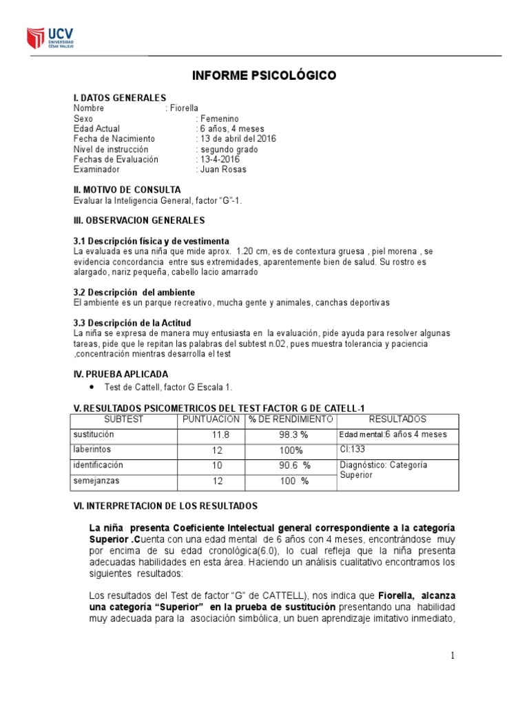Modelo Informe Cattell.2 | PDF | Cociente de inteligencia | Neurociencia
