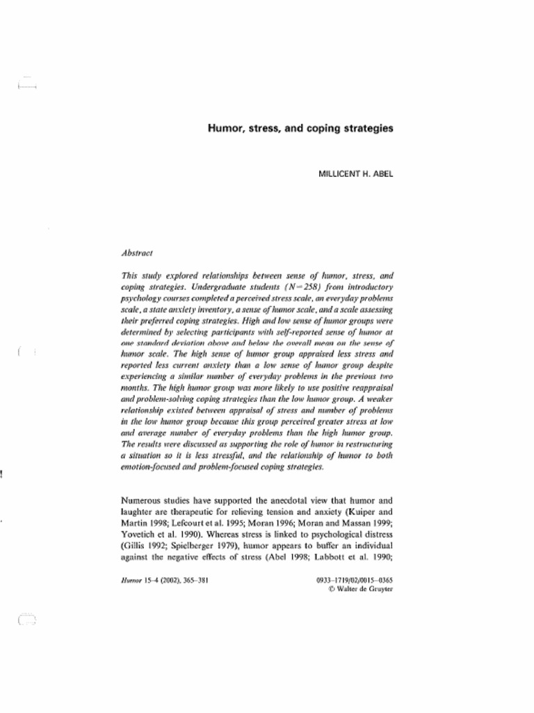 Humor Stress and Coping Strategies | PDF | Coping (Psychology) | Humour