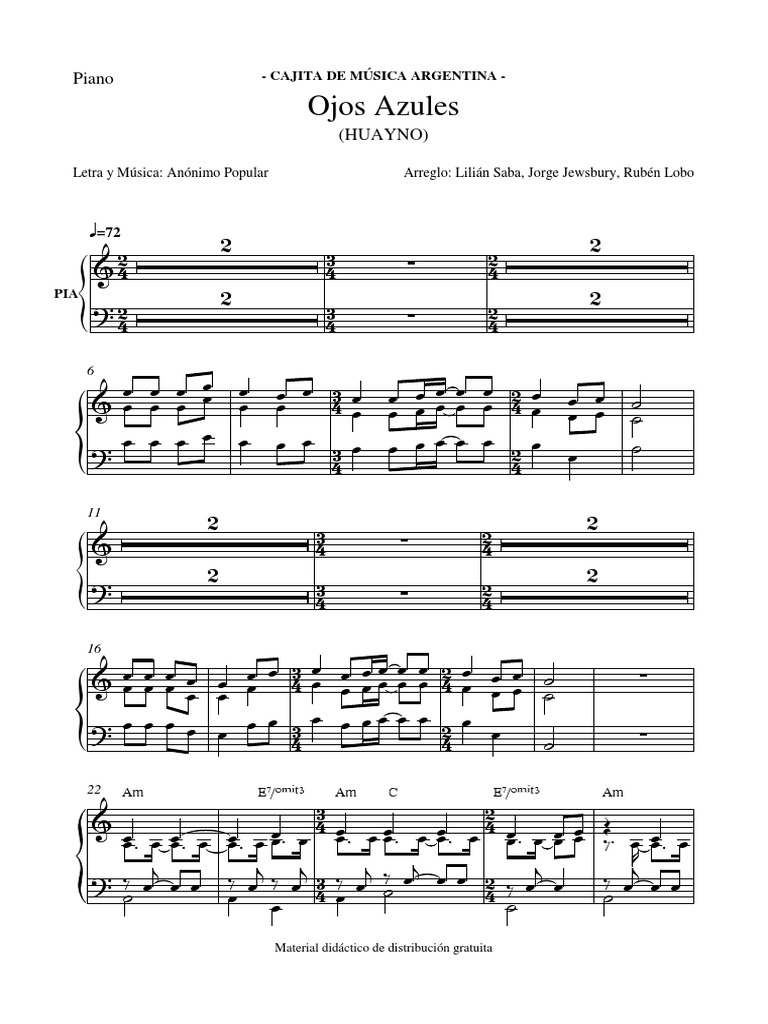 Ojos Azules Piano PDF