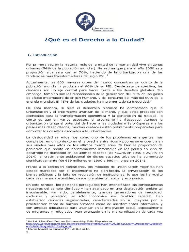 2016 - 07 - Qué Es El Derecho a La Ciudad | PDF | Urbanización | Democracia