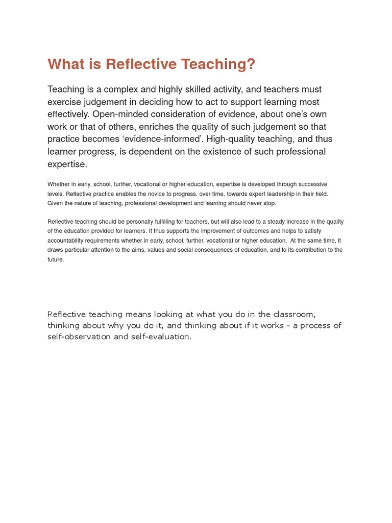 Understanding Reflective Teaching | PDF | Expert | Teachers