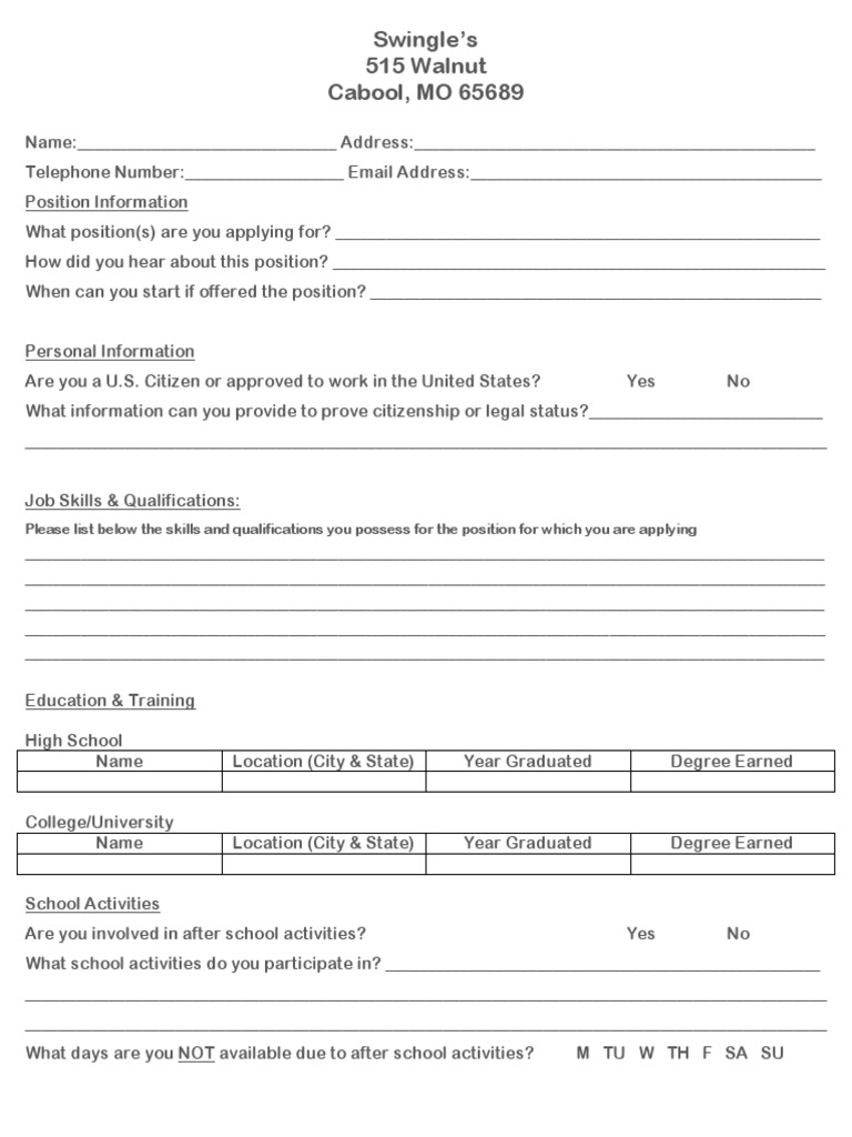 Swingles Job Application | PDF | Sports & Recreation | Self-Improvement