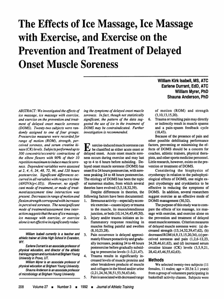The Effects of Ice Massage, Ice Massage With Exercise, and Exercise en