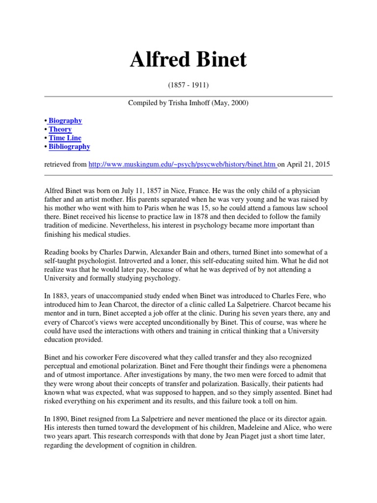 Alfred Binet: Pioneer of Intelligence Testing | PDF | Clinical ...