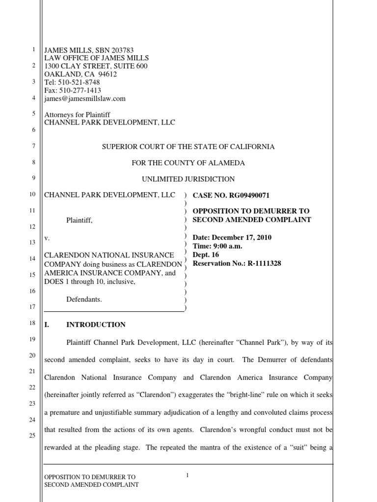 Opposition to Demurrer in Insurance Case | PDF | Demurrer | Pleading