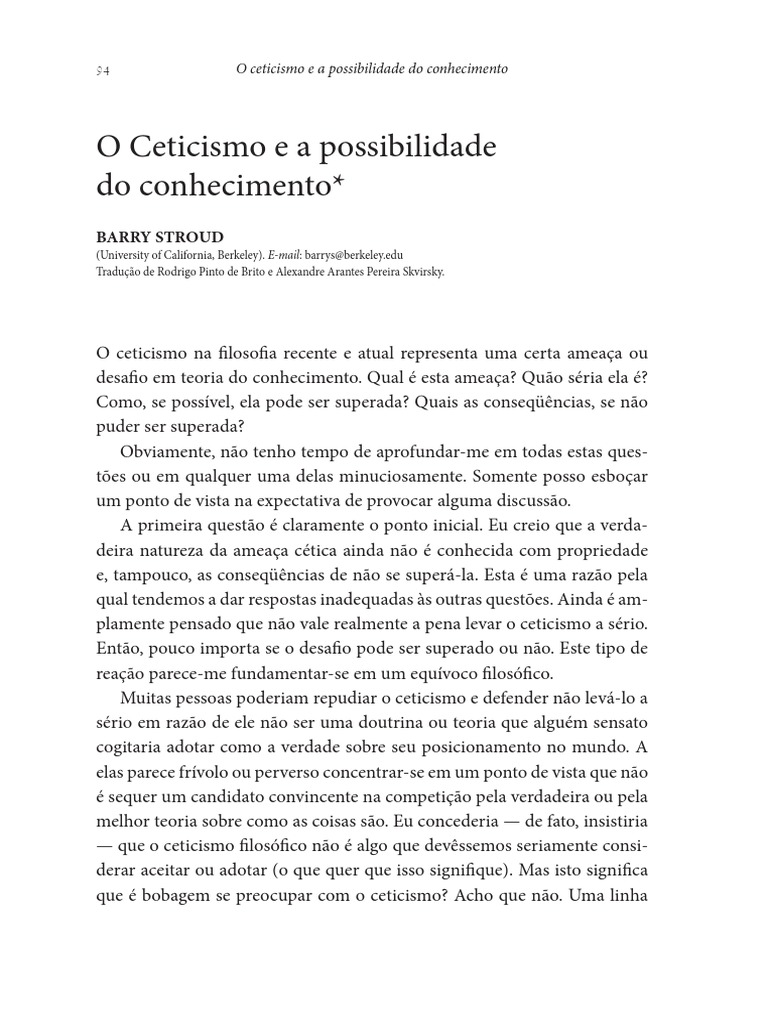 Ceticismo e Conhecimento na Filosofia | PDF | Conhecimento | Ceticismo